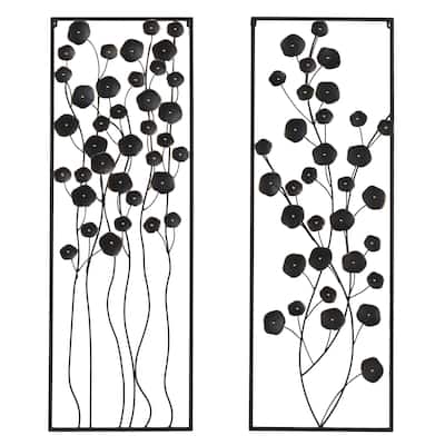 Metal Floral Home Wall Decor with Black Frame - Set of 2 Black - Roche River Decor
