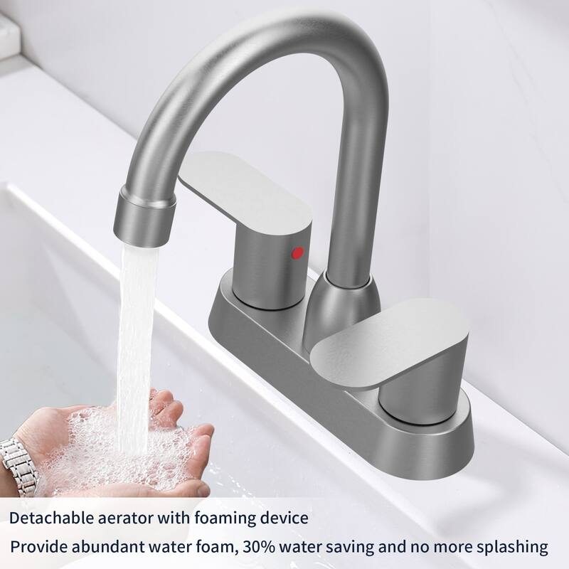 Modern 2 Handle 360 Degree High Arc Swivel Bathroom Sink Faucet with Aerator, Splash and Fingerprint Resistant - White