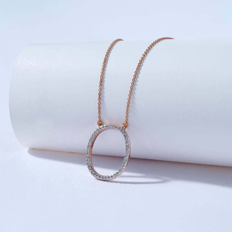 1/20ct TDW Diamond Classic Initial Pendant Necklace in Silver for Women - O - Rose