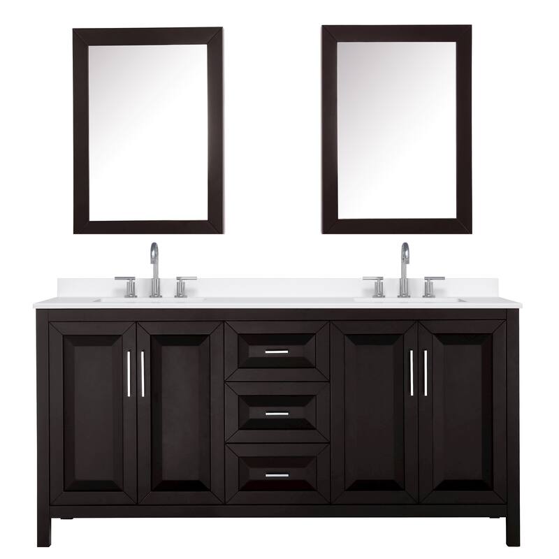 Daria 72-inch Double Vanity, 3 Hole Quartz Top, Med Cabinets