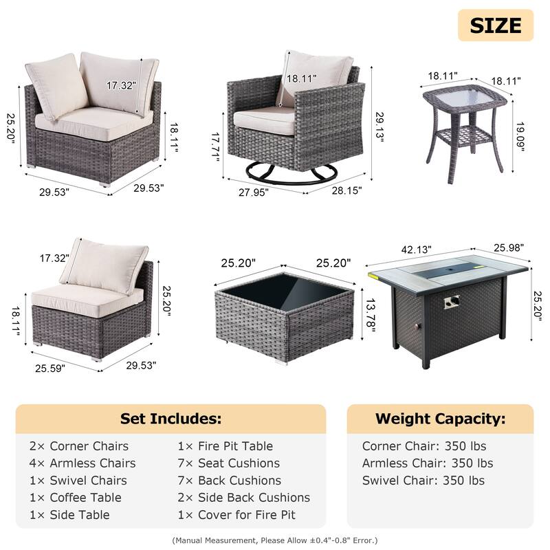 XIZZI 10-piece Patio Furniture Outdoor Seating Set with Fire Table