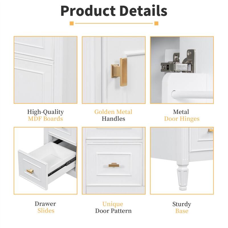 30" Bathroom Vanity with Ceramic Sink Combo, Bathroom Vanity Cabinet with 1 Flip Drawer, 2 Drawers & Adjustable Shelf