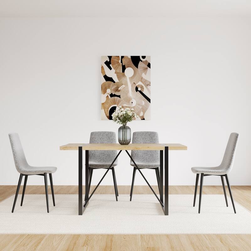 MDF Dining Table and Dining Chairs Set of 4,Wooden Kitchen Table Set,Metal Base & Legs,Dining Room Table and Linen Chairs