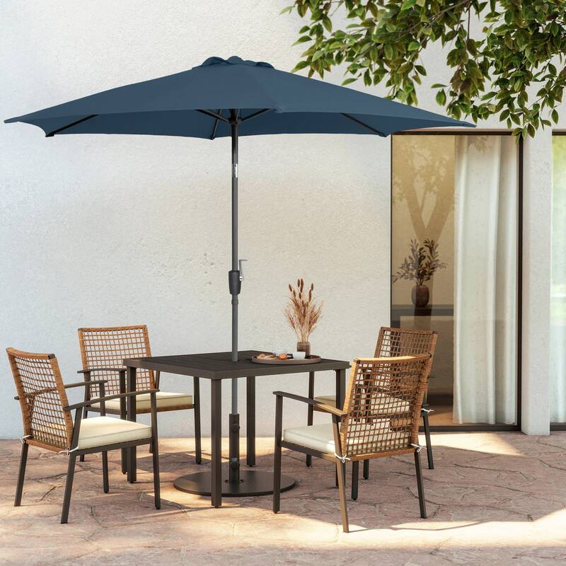 9FT Outdoor Patio Iron LegsTilt-Adjustable Round Tilting Umbrella - Blue-1