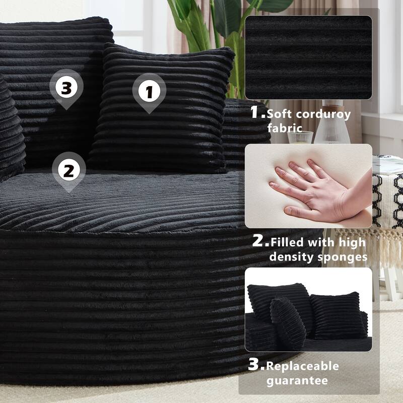 Round Sofa Bed with Memory Foam Sectional Couches for Living Room, Cloud Couch with 3 pillows