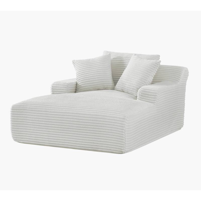Oversized Chaise Lounge Chair in Ivory Corduroy, Comfy Sleeper Sofabed, No Assembly, 66x48x28 inches