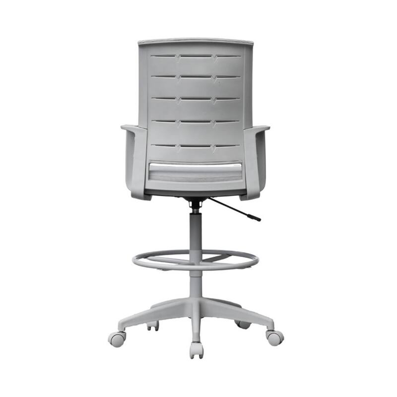 Swivel Drafting Stool, Fixed Arms, Gray Mesh Back, Chrome Footring