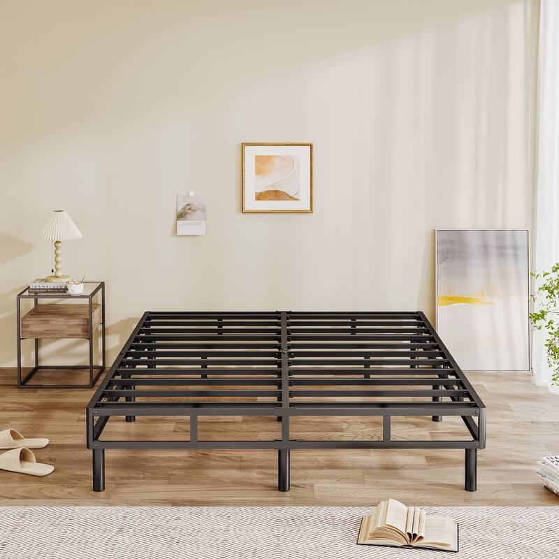 14" High Legs Included Metal Box Spring With Frabric Cover, Sturdy Mattress Foundation, Easy Assembly