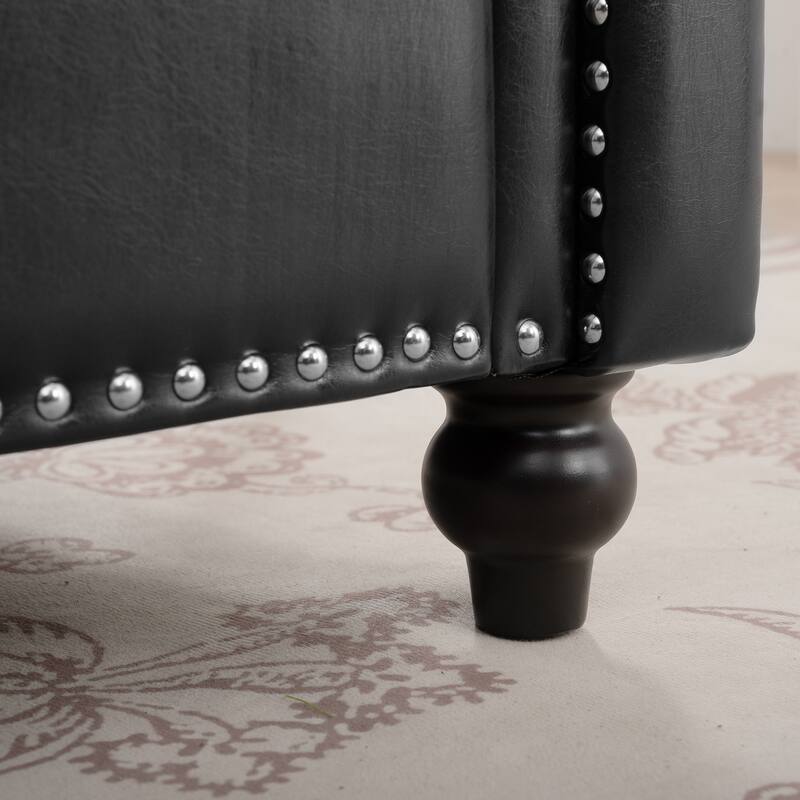 Compact PU Sofa with Birch Legs and Elegant Nailhead Detailing - Perfect for Small Spaces