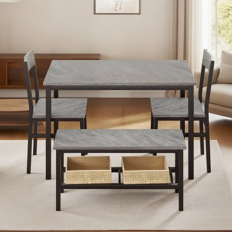 Dining Table Set for 4, with 1 Bench and 2 Chair - Grey