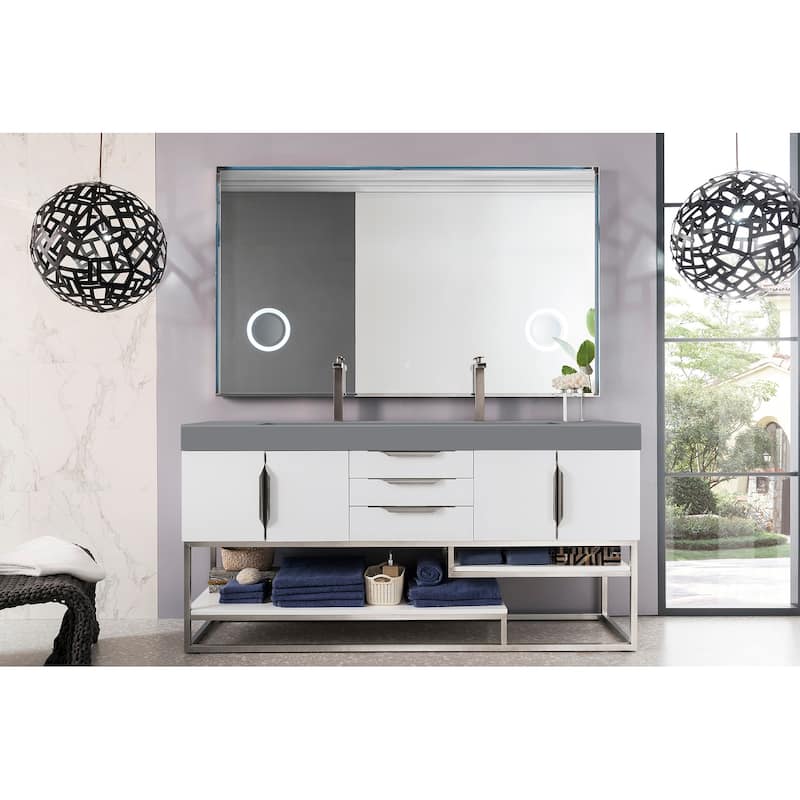 James Martin Vanities Columbia 72" Double Vanity, Glossy White with Brushed Nickel Hardware