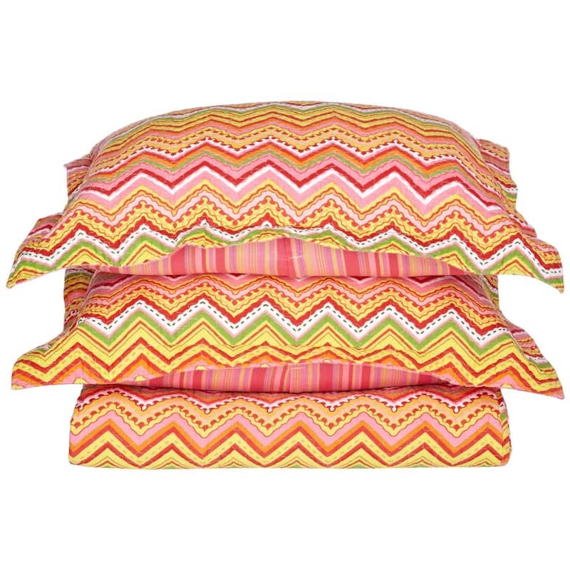 Superior Modern Geometric Zig Zag Cotton Reversible Quilt and Sham Set
