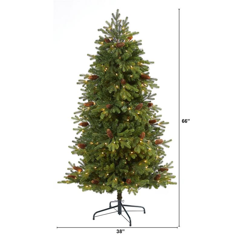 5.5ft. Fir Artificial Christmas Tree with 250 Clear Lights, Pine Cones & 800 Branches - Natural Holiday X-Mas Glow