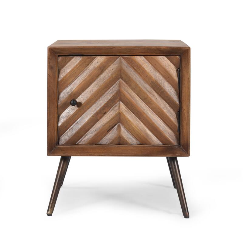 17.5" Dark Brown Wood Nightstand with 1 Small Cabinet