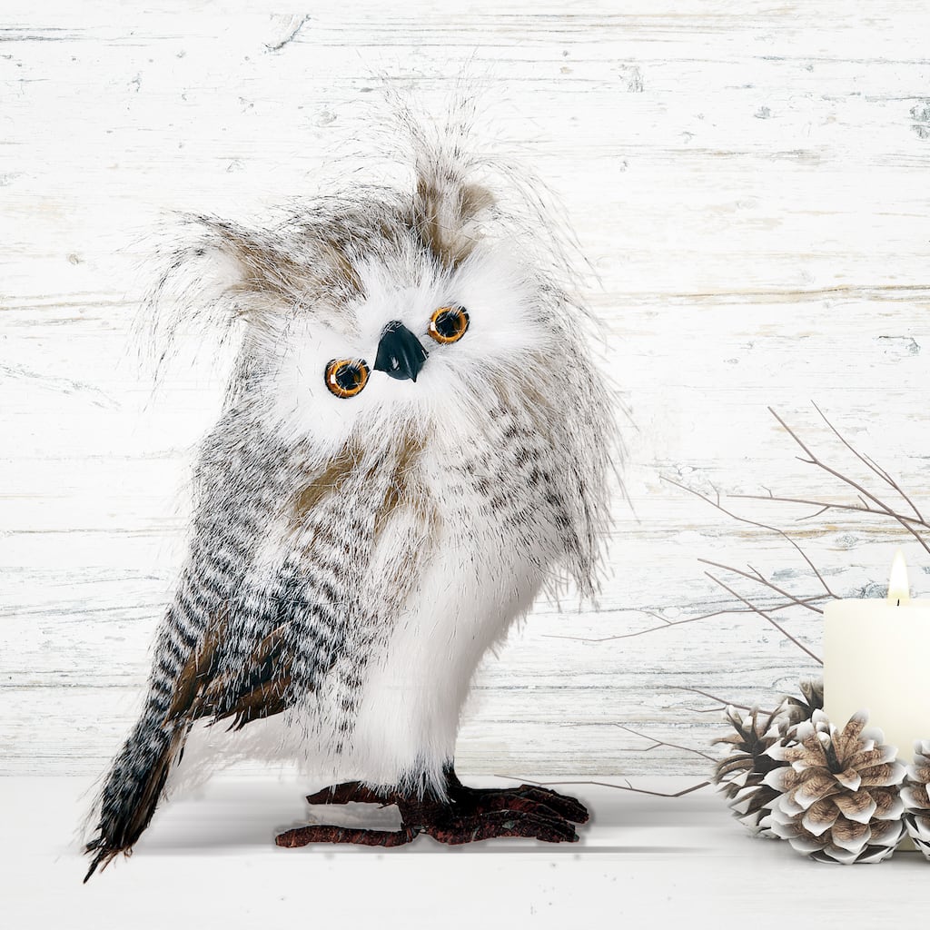 Standing Zebra Feather Owl 10"