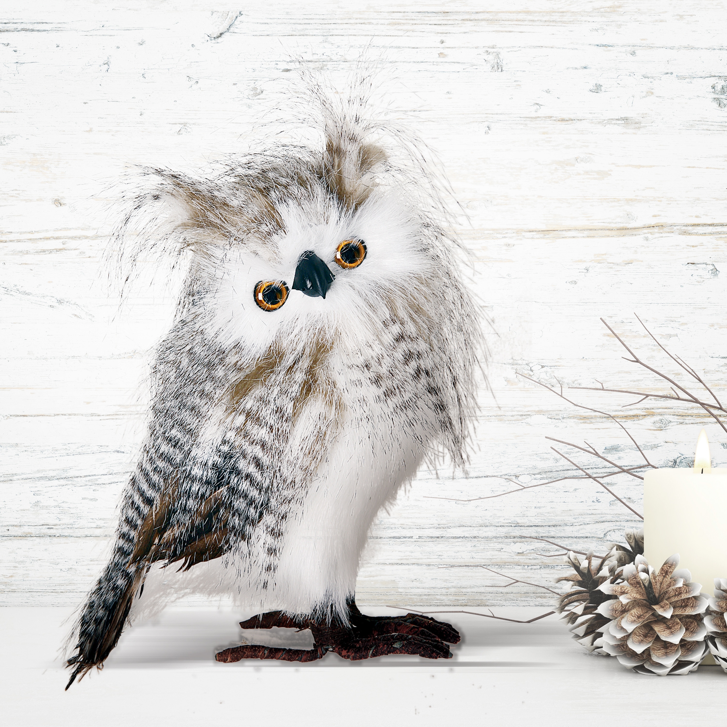 Standing Zebra Feather Owl 10"