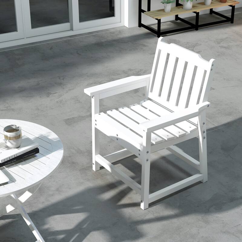 Outsunny Plastic Patio Chairs, Outdoor Dining Chair with Armrests and Slatted Back, Outdoor Armchair for Lawn