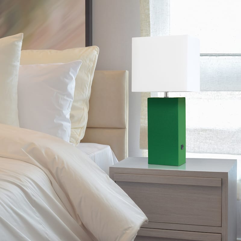 Elegant Designs 21" Modern Leather Wrapped Table Lamp with USB Port, With LED Bulb