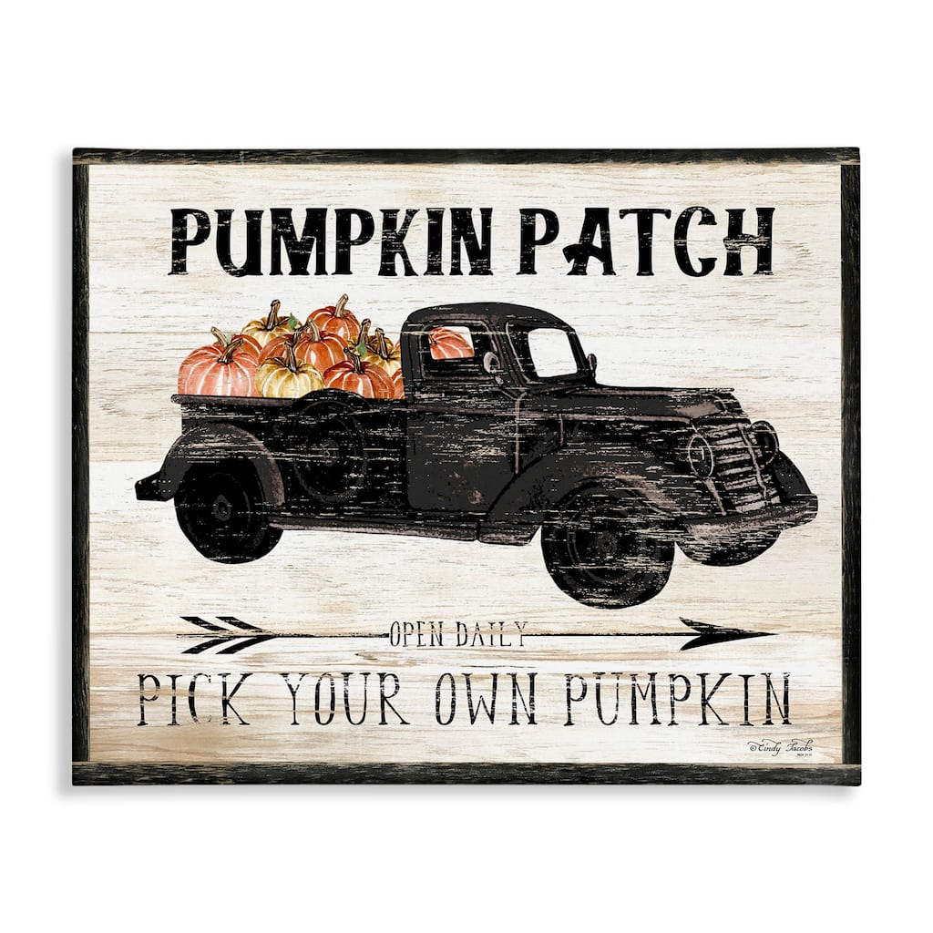 Stupell Pumpkin Patch Farm Sign Fall Harvest Picking Canvas Wall Art - Black