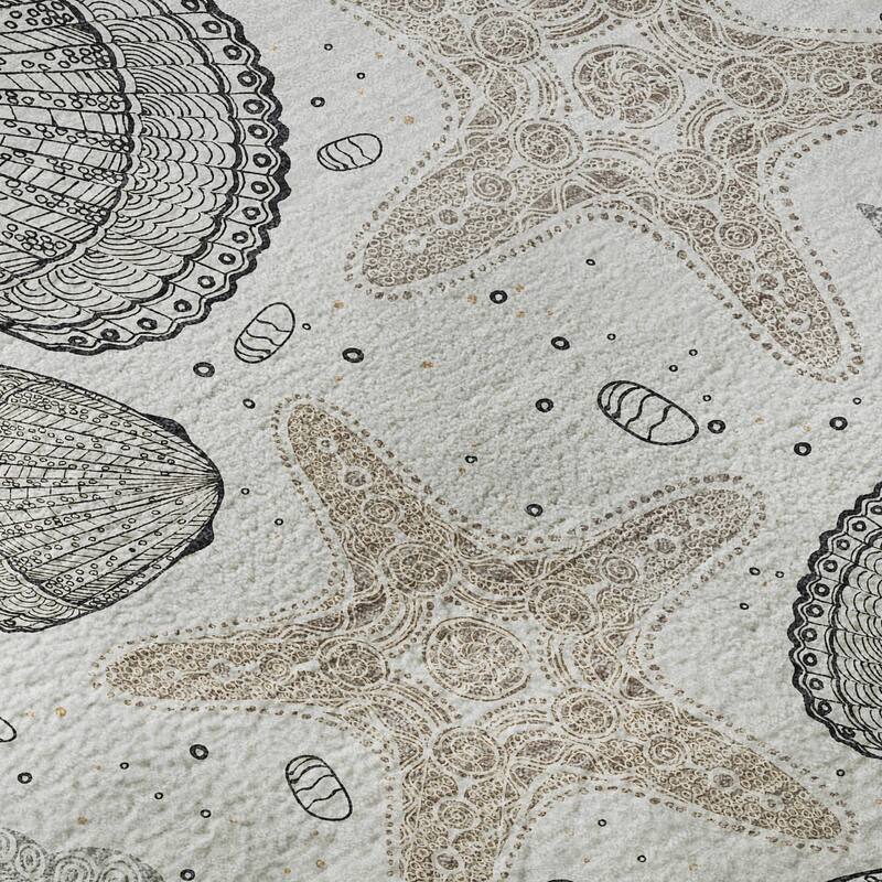 Premium Washable Super Soft Starfish Seashells Coastal Mayfield Rug