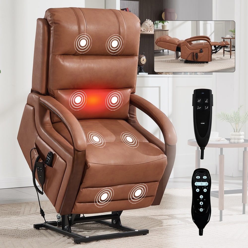 Power Leatheraire Lift Recliner Chair Dual Motor Infinite Position Up to 350 LBS with Solid Wood Armrests