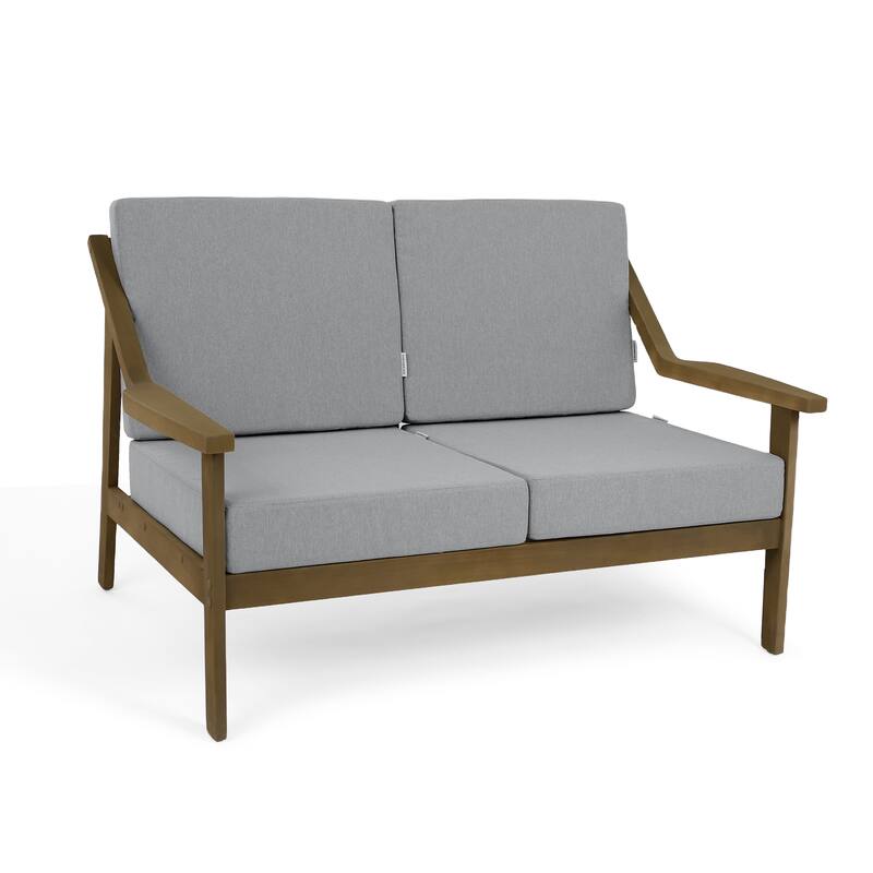 Outdoor Teak Wood Slat Back Patio Loveseat Sofa