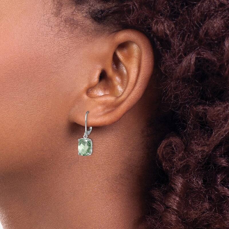 Curata 925 Sterling Silver Green Quartz Dangle Polished Leverback Earrings 26x8mm