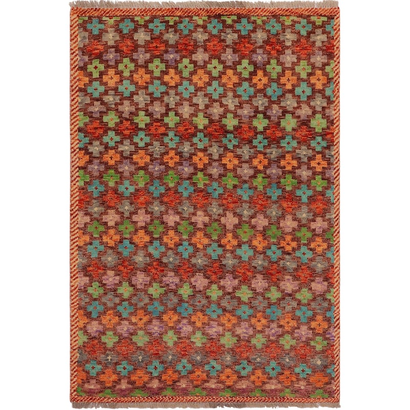 Contemporary Balochi Brown Brown/Rust Hand Knotted Wool Rug - 3'3'' x 4'11''
