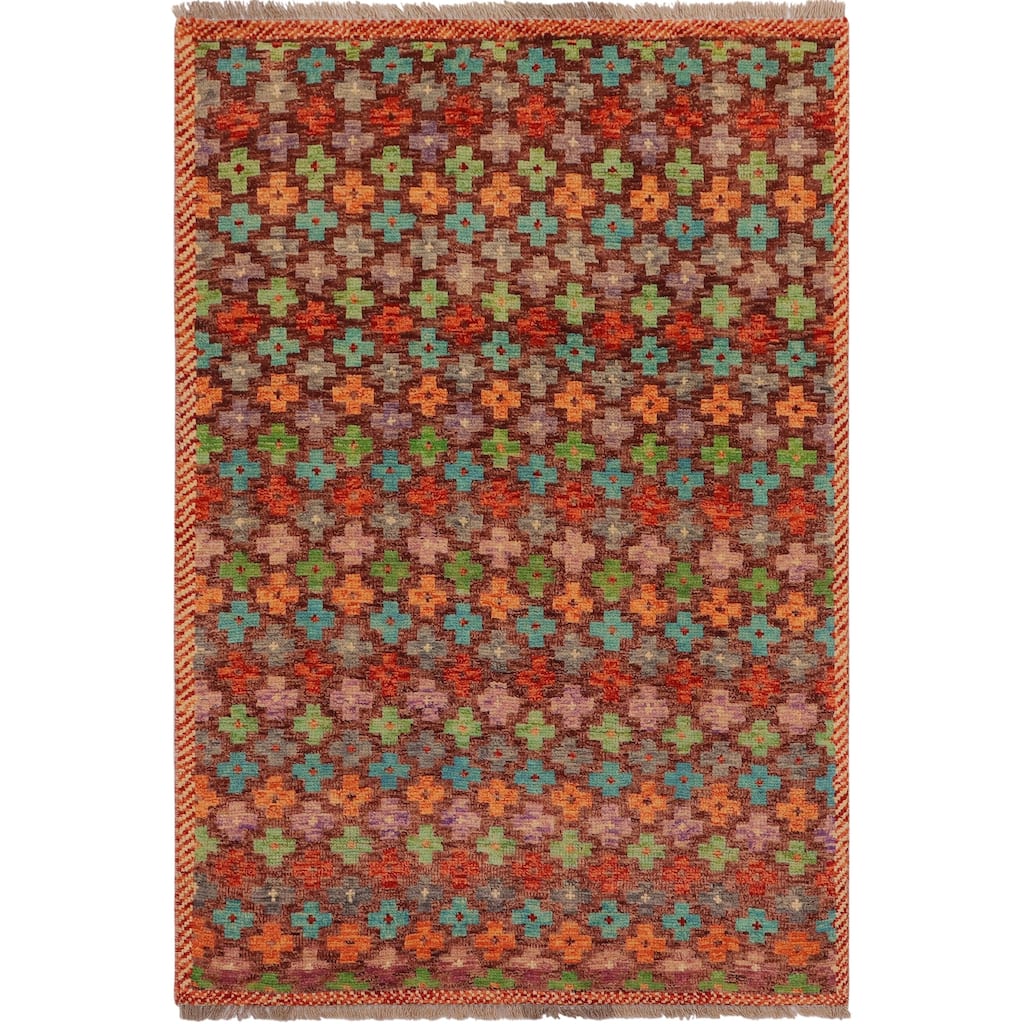 Contemporary Balochi Brown Brown/Rust Hand Knotted Wool Rug - 3'3'' x 4'11''