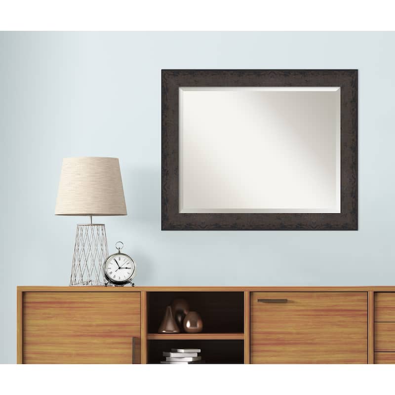 Dappled Beveled Wood Framed Wall Mirror