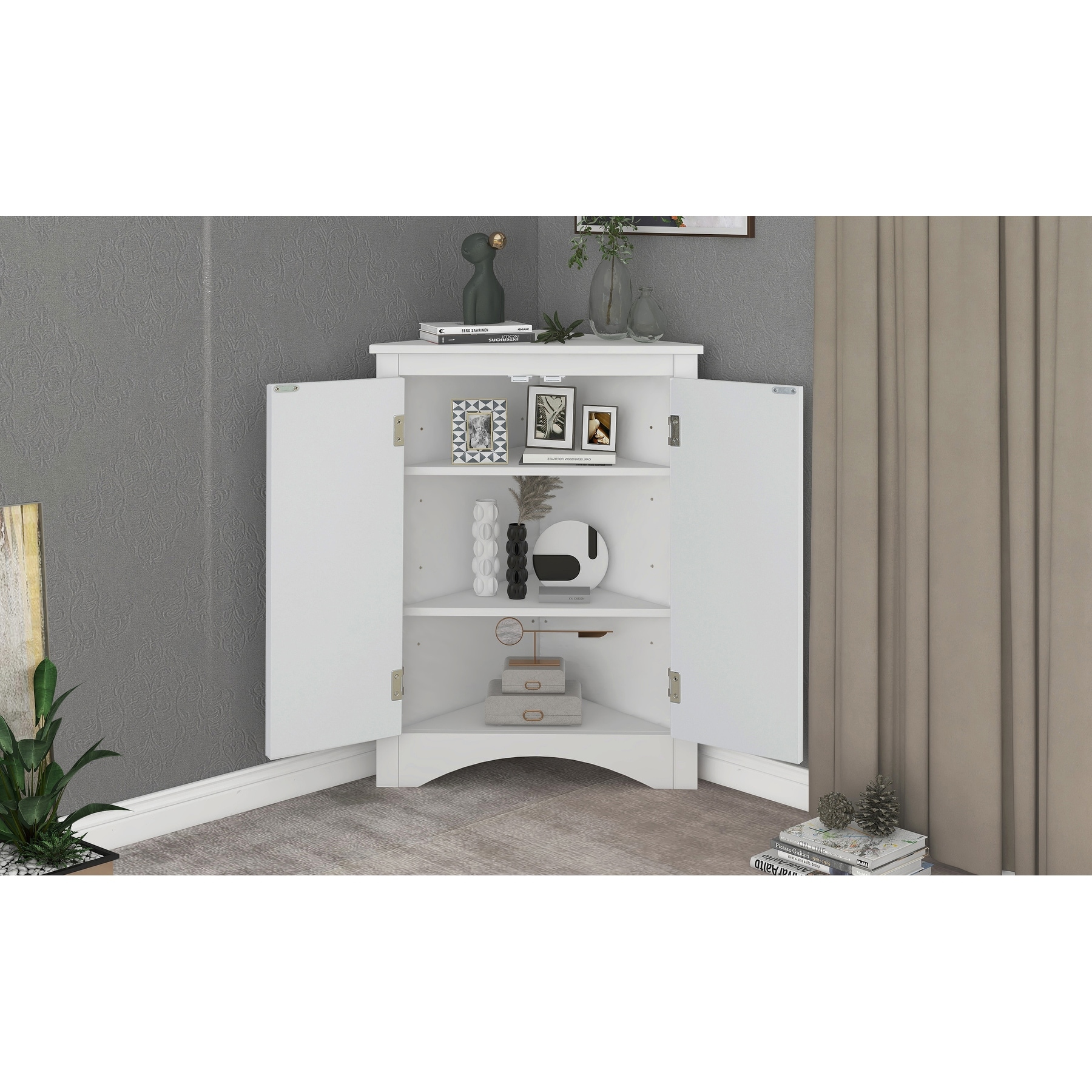 17.20 in. Triangle Freestanding Floor Cabinet Bathroom Storage Cabinet with  Adjustable Shelves,White