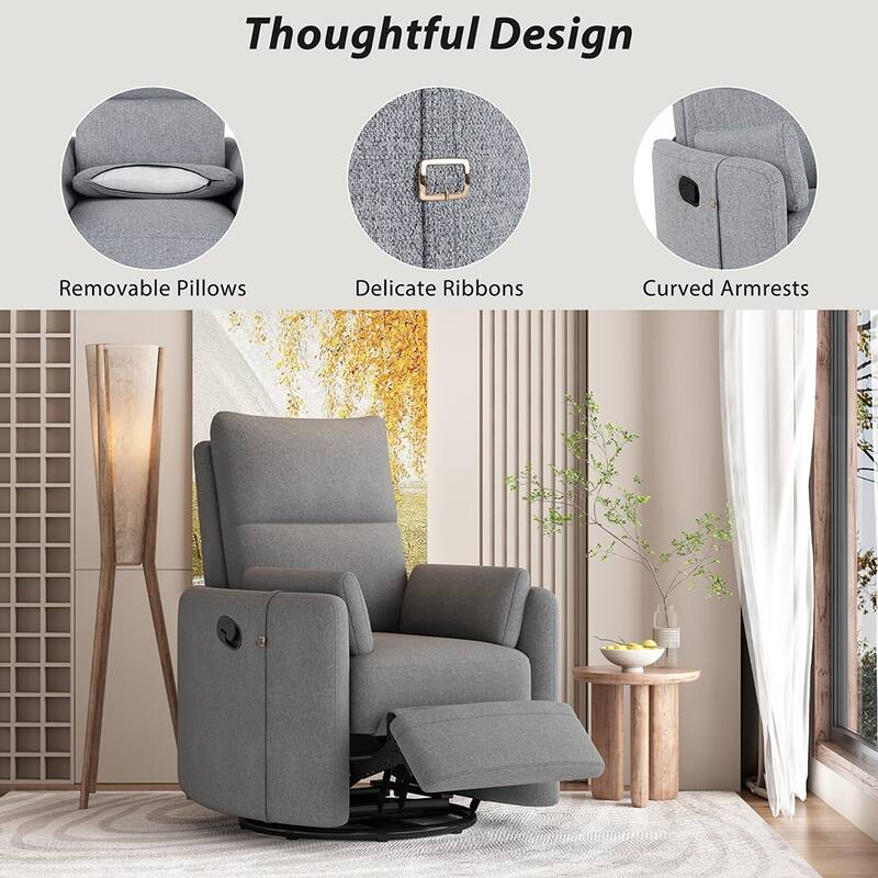 32" Nursing Rocker Recliner,Swivel Glider with 2 Pillows,Comfort Chair