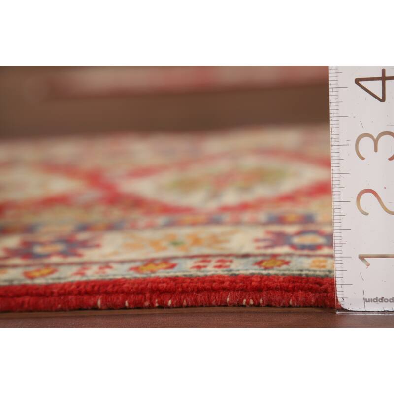 Geometric Kazak Oriental Foyer Rug Handmade Red Wool Carpet - 2'0" x 2'11"