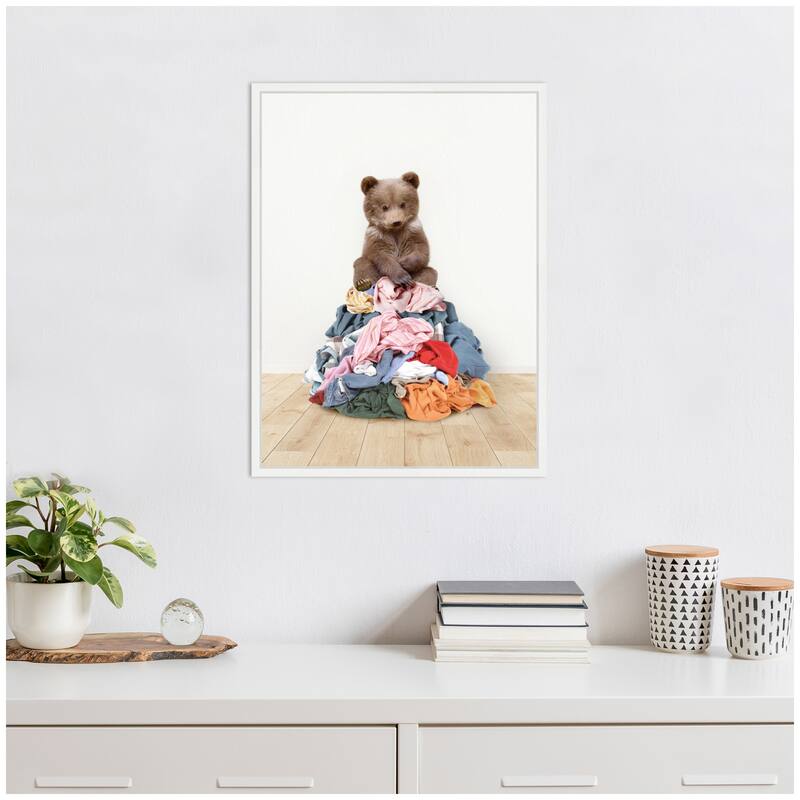Kate and Laurel Sylvie ThreeBearsOnLaundryPileScandiStyle Framed Canvas by Amy Peterson