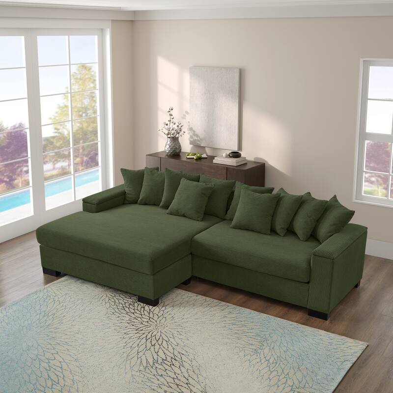 L Shape Sofa with Convertible Chaise Lounge, Arm Storage and Pillows