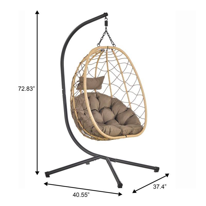 Summit Hanging Egg Swing Chair with Brown Frame & Foldable Shell for Home Patio Garden Backyard Porch