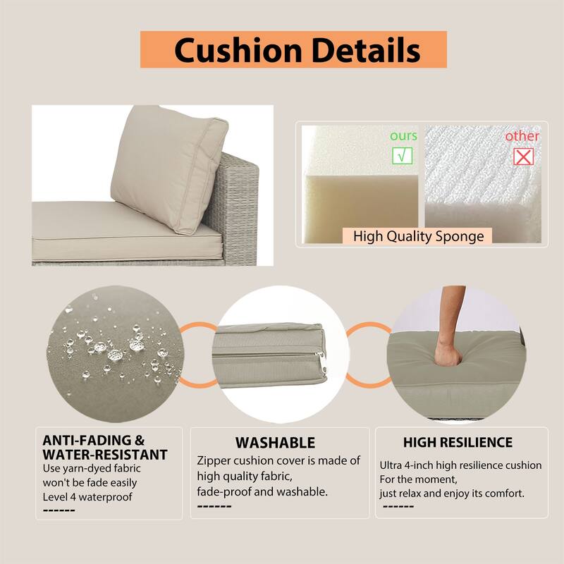 7-Piece Wicker Outdoor Sectional Set with Glass Table and Cushions