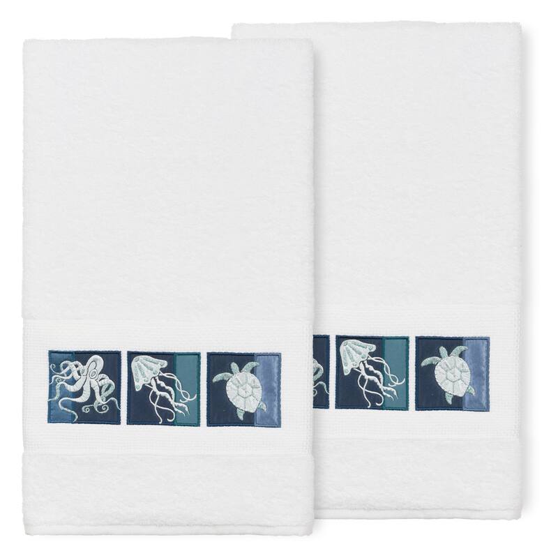 Authentic Hotel and Spa 100% Turkish Cotton Ava 2PC Embellished Bath Towel Set - White