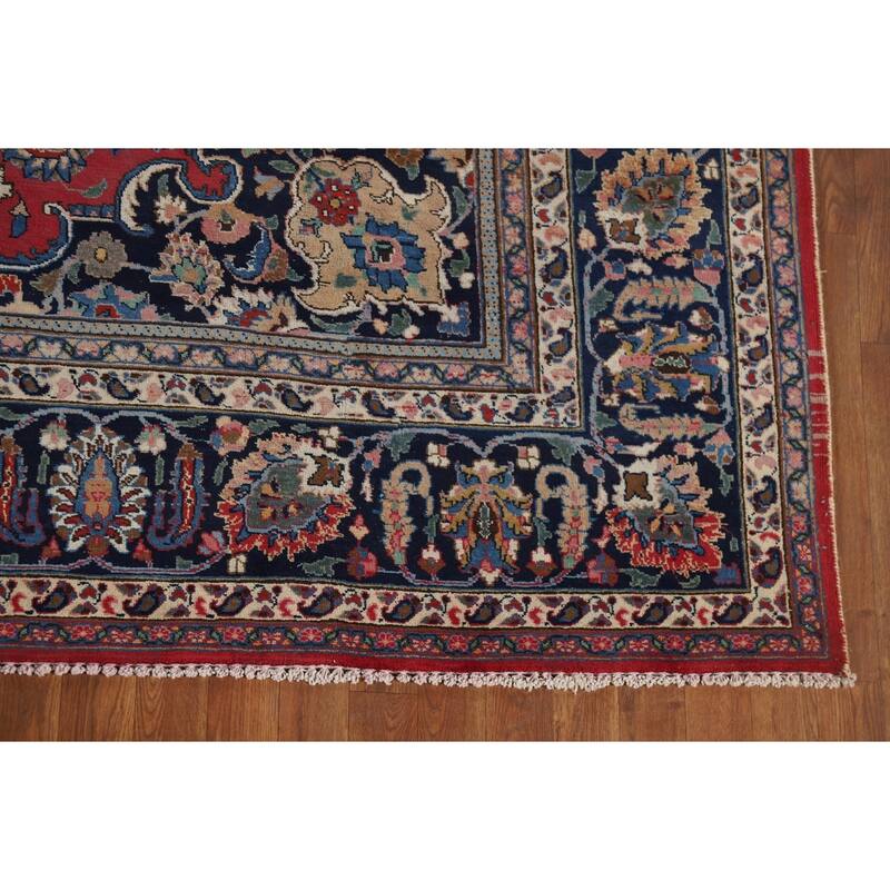Signed Mashad Vintage Persian Area Rug Handmade Wool Carpet - 8'3" x 11'3"