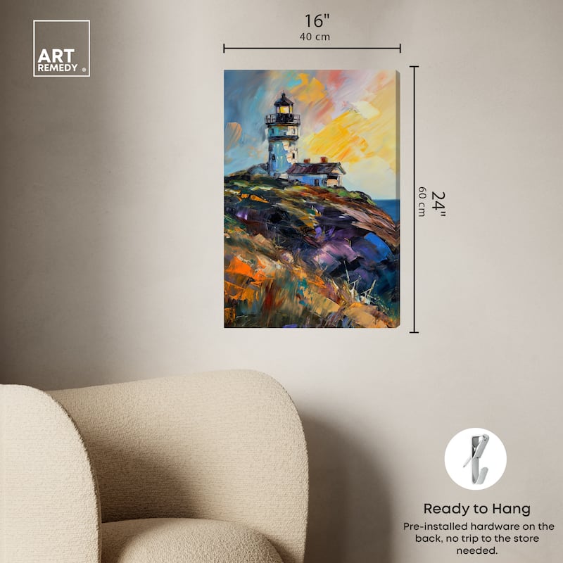 Art Remedy Colorful Lighthouse Gallery Wrapped Impressionism 1 Piece Canvas Wall Art /Monet And Van Gogh Inspired Art