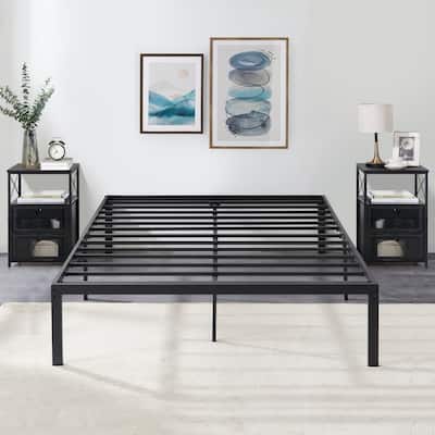 3 Piece Bedroom Set, 14.2-Inch Metal Bed Frame with Nightstand set of 2