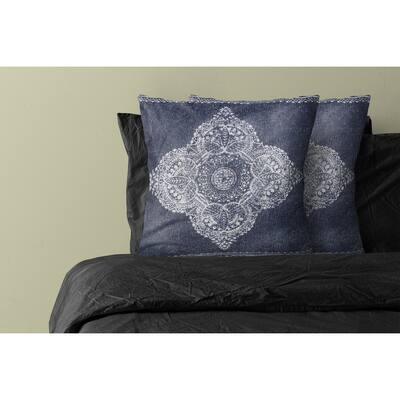 Sevita Fantasy Dark Blue/White Medallion Cotton Throw Pillow, Set of 2