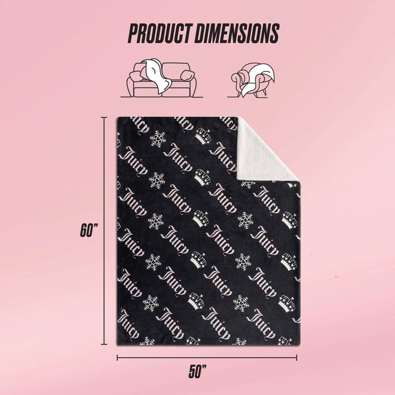 Juicy Couture Plush Reversible Sherpa Throw Blanket