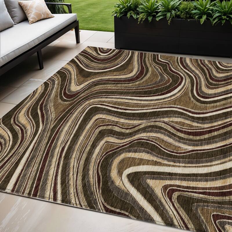HomeRoots Abstract Transitional Rectangle Outdoor Rug - 5' X 8'