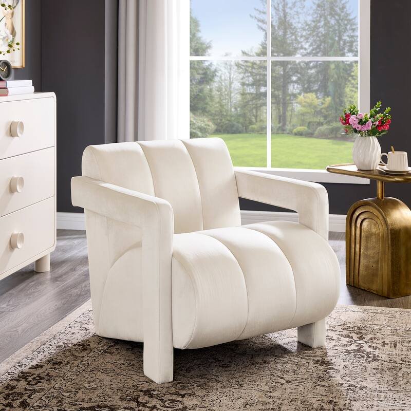 Roundhill Furniture Velmor Contemporary Velvet Accent Armchair - Ivory