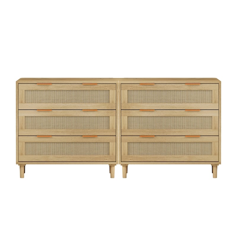 3-Drawers Rattan Storage Cabinet Rattan Drawer (Set of 2)