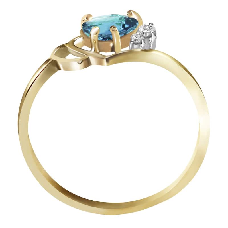 14K Solid Gold Heart Shape Blue Topaz Diamond Ring 0.97 Carat