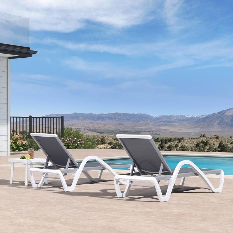 PURPLE LEAF Patio Chaise Lounge Chair Outdoor Plastic Textilene Lounger with 6 Adjustable Position for Outside Lawn Poolside