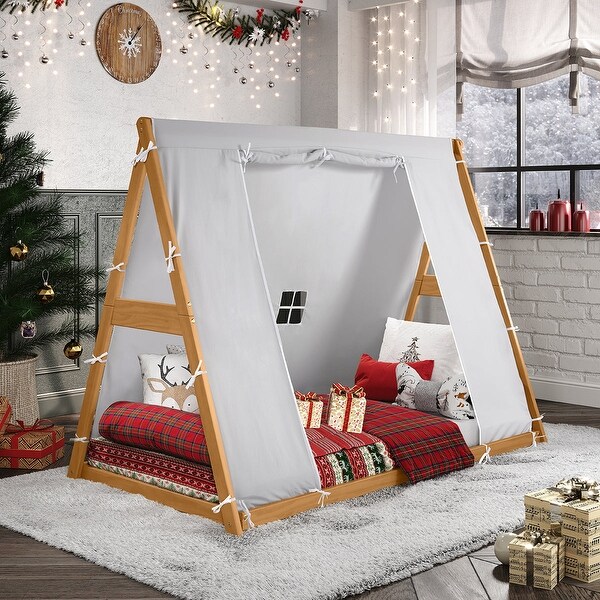 P kolino Teepee Tent Twin Bed Natural Frame Grey Tent
