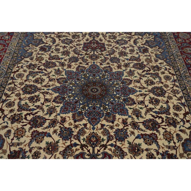 Hand Knotted Oriental 100% Kork Wool Carpet Traditional Floral Beige & Ivories Isfahan Area Rug - 10' 7'' X 6' 7''
